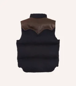 Drake’s Rocky Mountain Featherbed For Drake's Navy Harris Tweed Leather Christy Down Vest