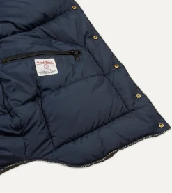 Drake’s Rocky Mountain Featherbed For Drake's Herringbone Harris Tweed Leather Christy Down Vest