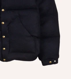 Drake’s Rocky Mountain Featherbed For Drake's Navy Harris Tweed Leather Christy Down Jacket