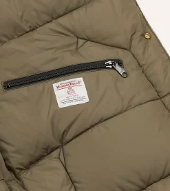 Drake’s Rocky Mountain Featherbed For Drake's Navy Harris Tweed Leather Christy Down Jacket