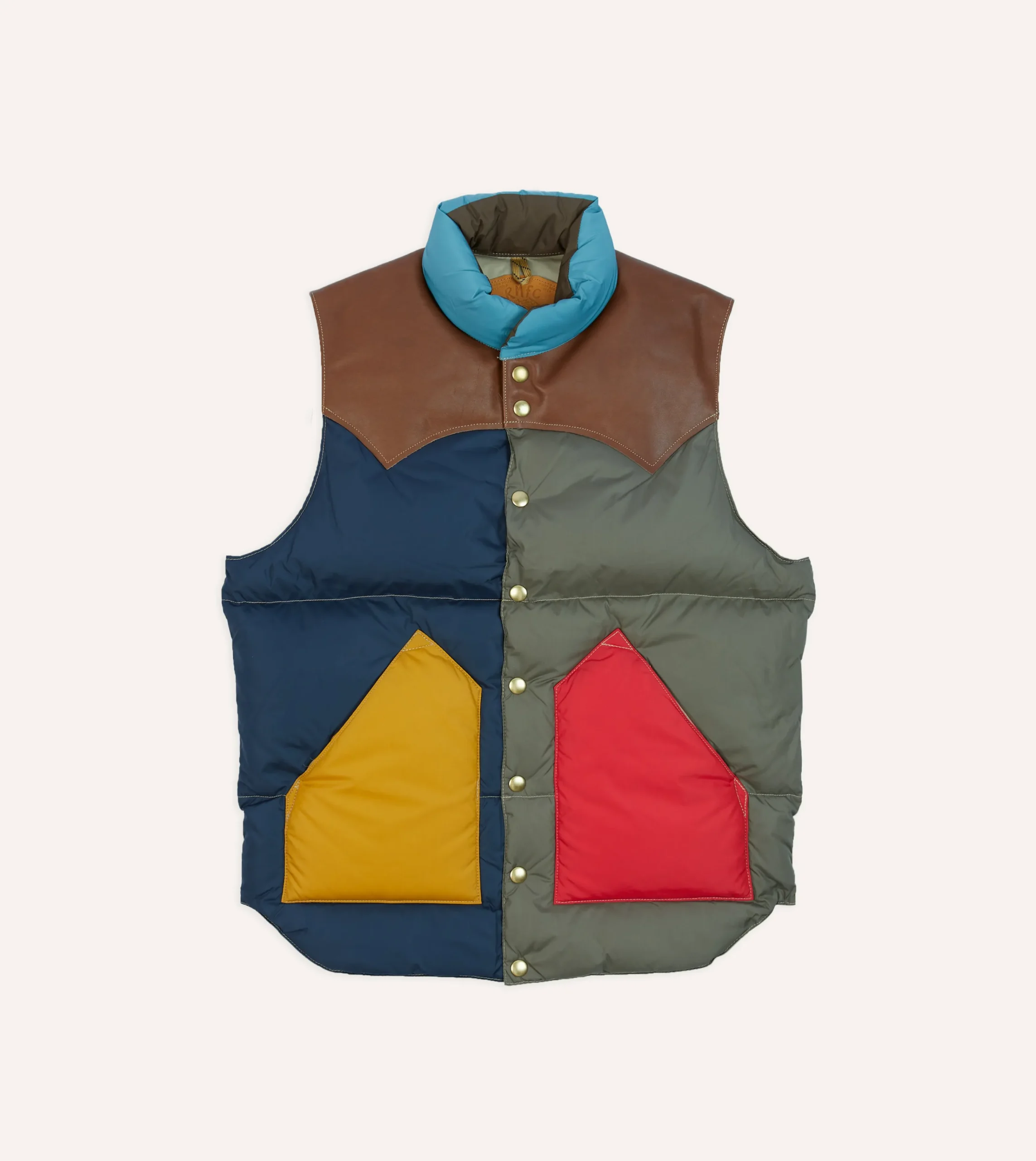 Drake’s Rocky Mountain Featherbed For Drake's Colour Block Nylon Christy Down Vest