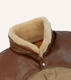Drake’s Rocky Mountain Featherbed For Drake's Brown Waxed Cotton Christy Down Vest With Shearling Collar