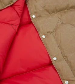 Drake’s Rocky Mountain Featherbed For Drake's Brown Waxed Cotton Christy Down Vest With Shearling Collar