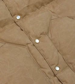 Drake’s Rocky Mountain Featherbed For Drake's Brown Waxed Cotton Christy Down Vest With Shearling Collar