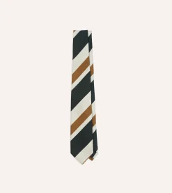 Drake’s Rust And Green Broad Stripe Silk Tipped Tie