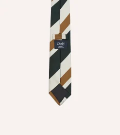Drake’s Rust And Green Broad Stripe Silk Tipped Tie
