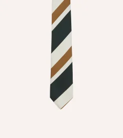 Drake’s Rust And Green Broad Stripe Silk Tipped Tie