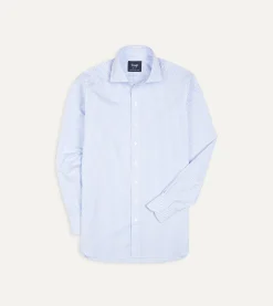 Drake’s And White Bengal Stripe Spread Collar Cotton Poplin Shirt