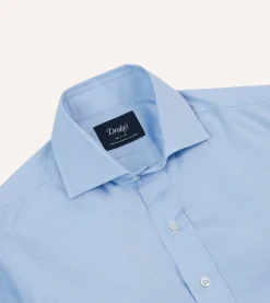 Drake’s Sky Blue Cotton Spread Collar End-on-End Poplin Shirt