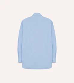 Drake’s Sky Blue Cotton Spread Collar End-on-End Poplin Shirt