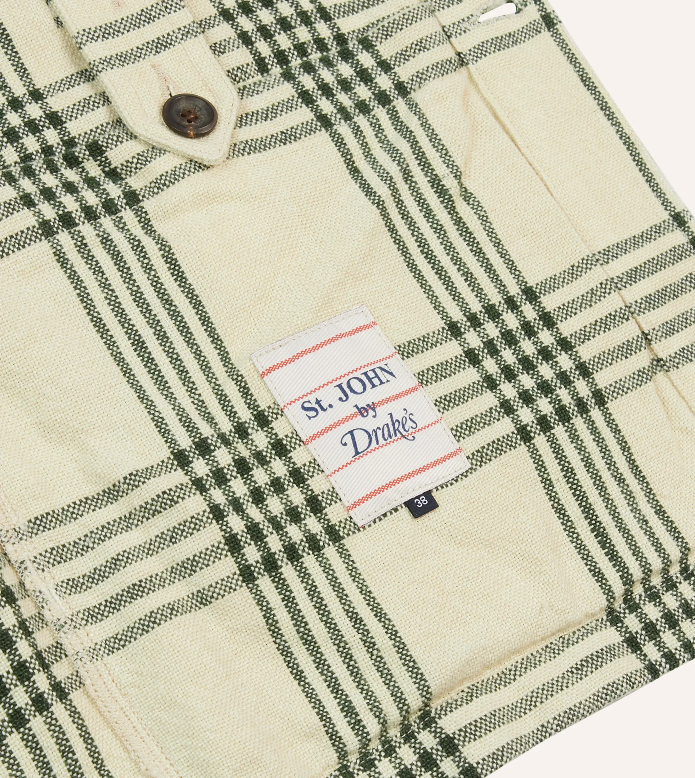 Drake’s St. JOHN By Drake's Green Check Linen Five-Pocket Chore Jacket