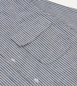 Drake’s St. JOHN By Drake's Indigo Stripe Linen Camp Collar Long Sleeve Shirt