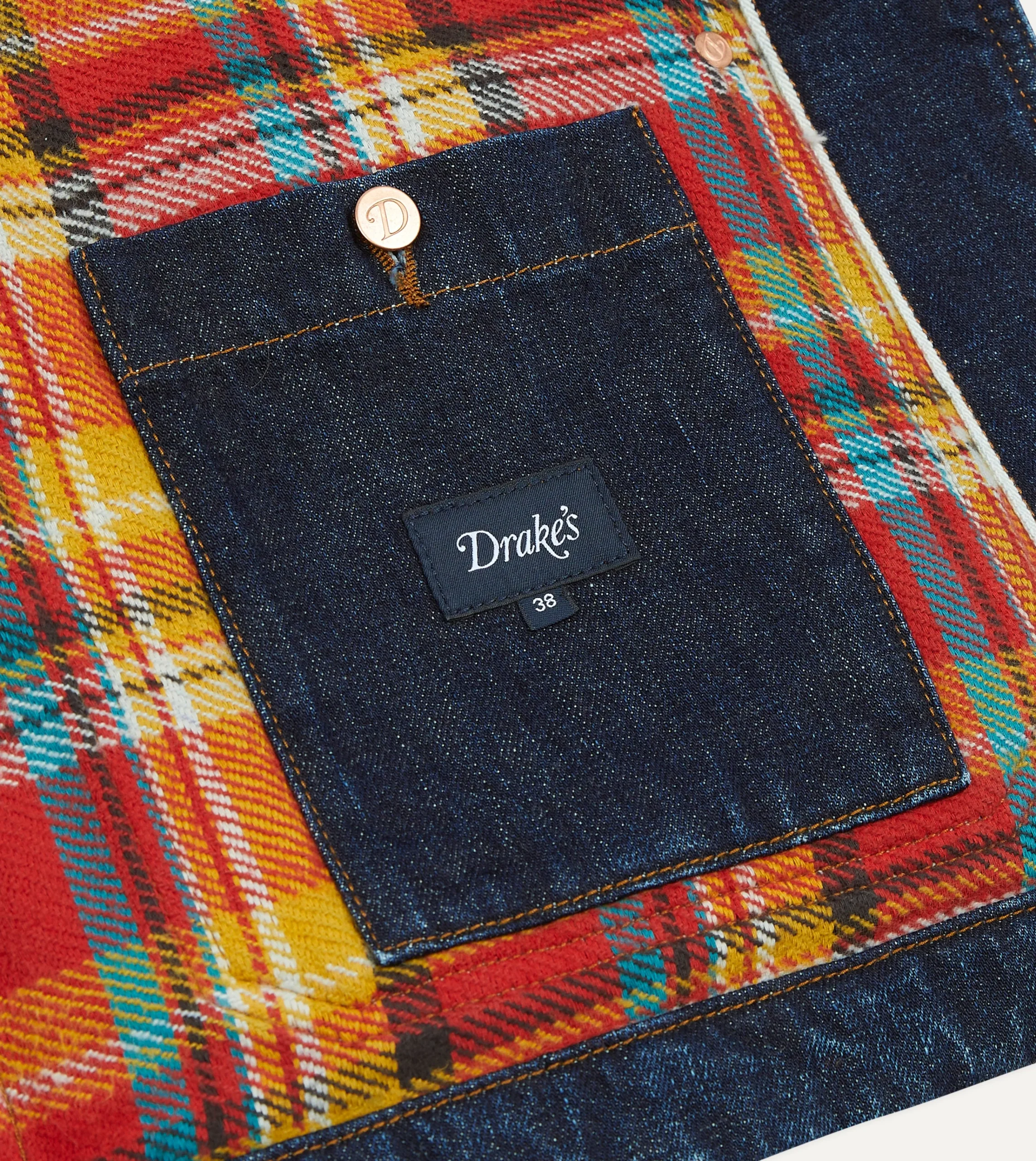 Drake’s Stone Wash Selvedge Denim Five-Pocket Chore Jacket With Blanket Lining
