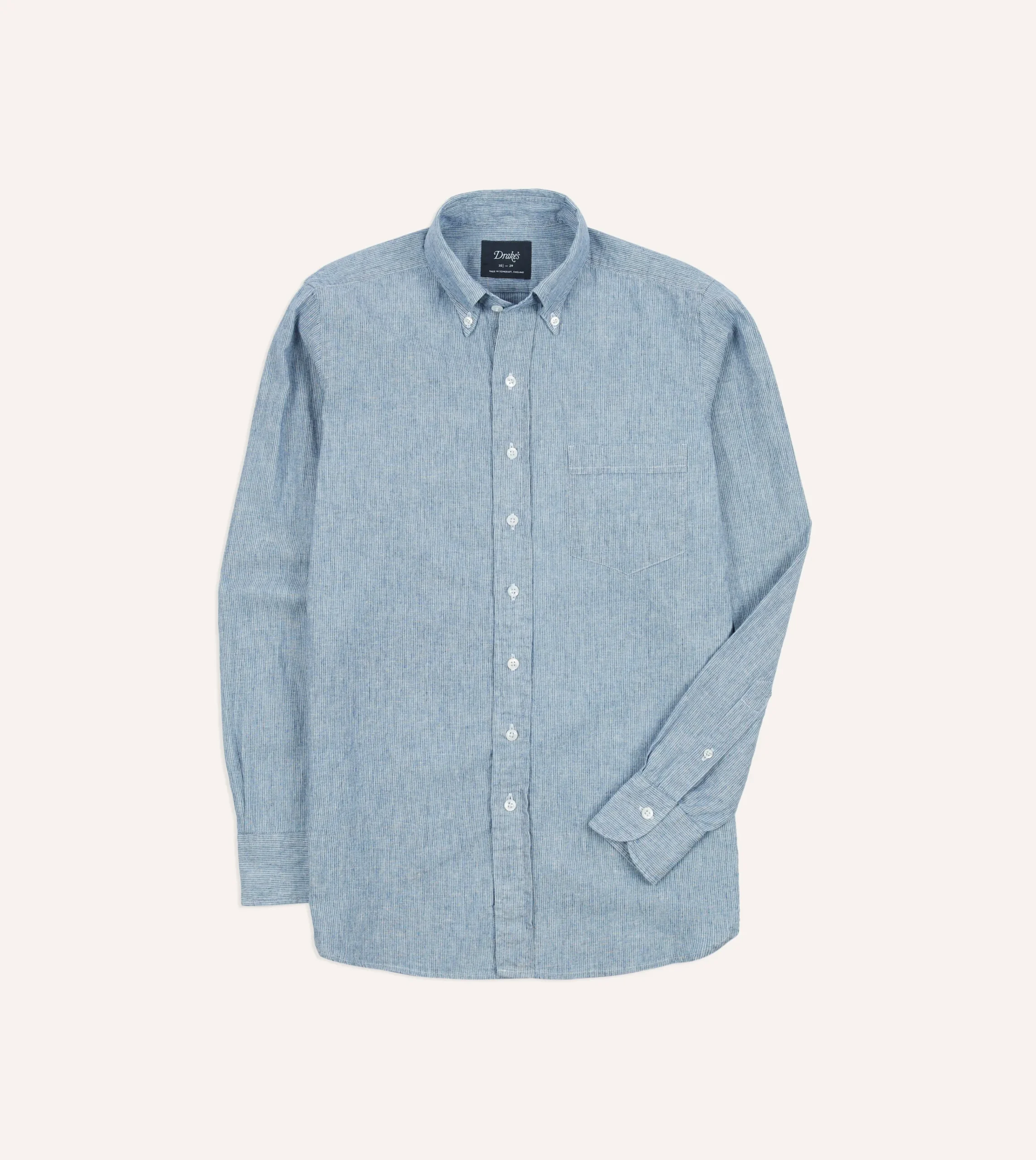 Drake’s Striped Denim Cotton Button-Down Shirt