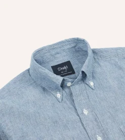 Drake’s Striped Denim Cotton Button-Down Shirt