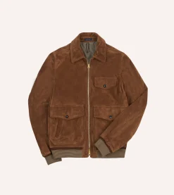 Drake’s Tobacco Heavyweight Suede A-2 Bomber Jacket