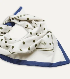 Drake’s White And Green Polka Dot Print Bandana