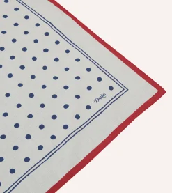 Drake’s White And Navy Polka Dot Print Bandana