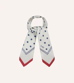 Drake’s White And Navy Polka Dot Print Bandana