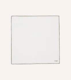 Drake’s White And Olive Shoestring Linen Pocket Square