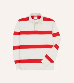 Drake’s White And Red Stripe Cotton Rugby Shirt