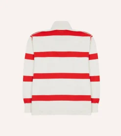 Drake’s White And Red Stripe Cotton Rugby Shirt