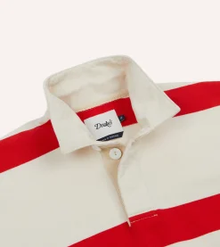Drake’s White And Red Stripe Cotton Rugby Shirt