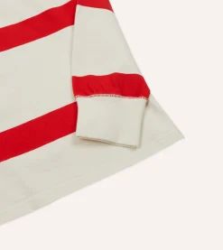 Drake’s White And Red Stripe Cotton Rugby Shirt