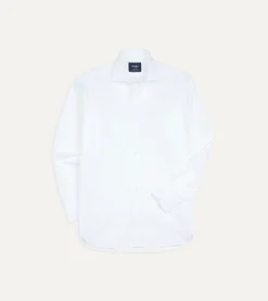 Drake’s White Cotton Spread Collar Poplin Shirt