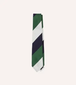 Drake’s White, Navy And Wide Stripe Repp Silk Tipped Tie