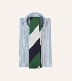 Drake’s White, Navy And Wide Stripe Repp Silk Tipped Tie