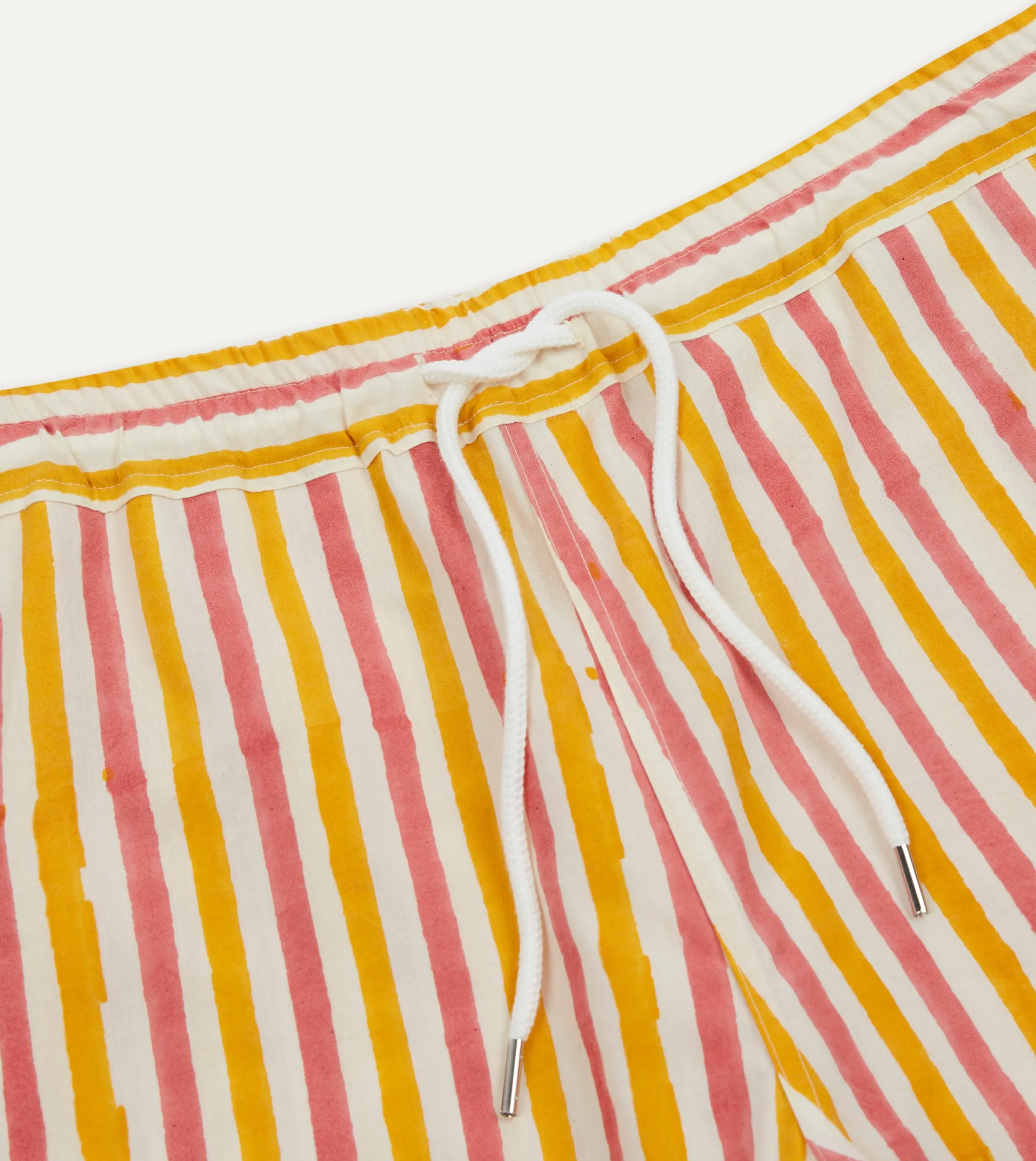 Drake’s Yellow And Pink Stripe Block Print Cotton Drawstring Shorts