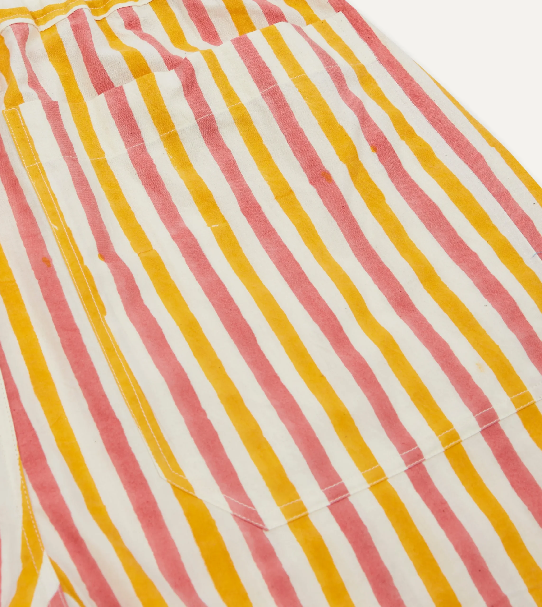 Drake’s Yellow And Pink Stripe Block Print Cotton Drawstring Shorts