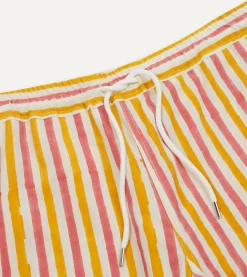 Drake’s Yellow And Pink Stripe Block Print Cotton Drawstring Shorts