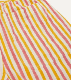Drake’s Yellow And Pink Stripe Block Print Cotton Drawstring Shorts
