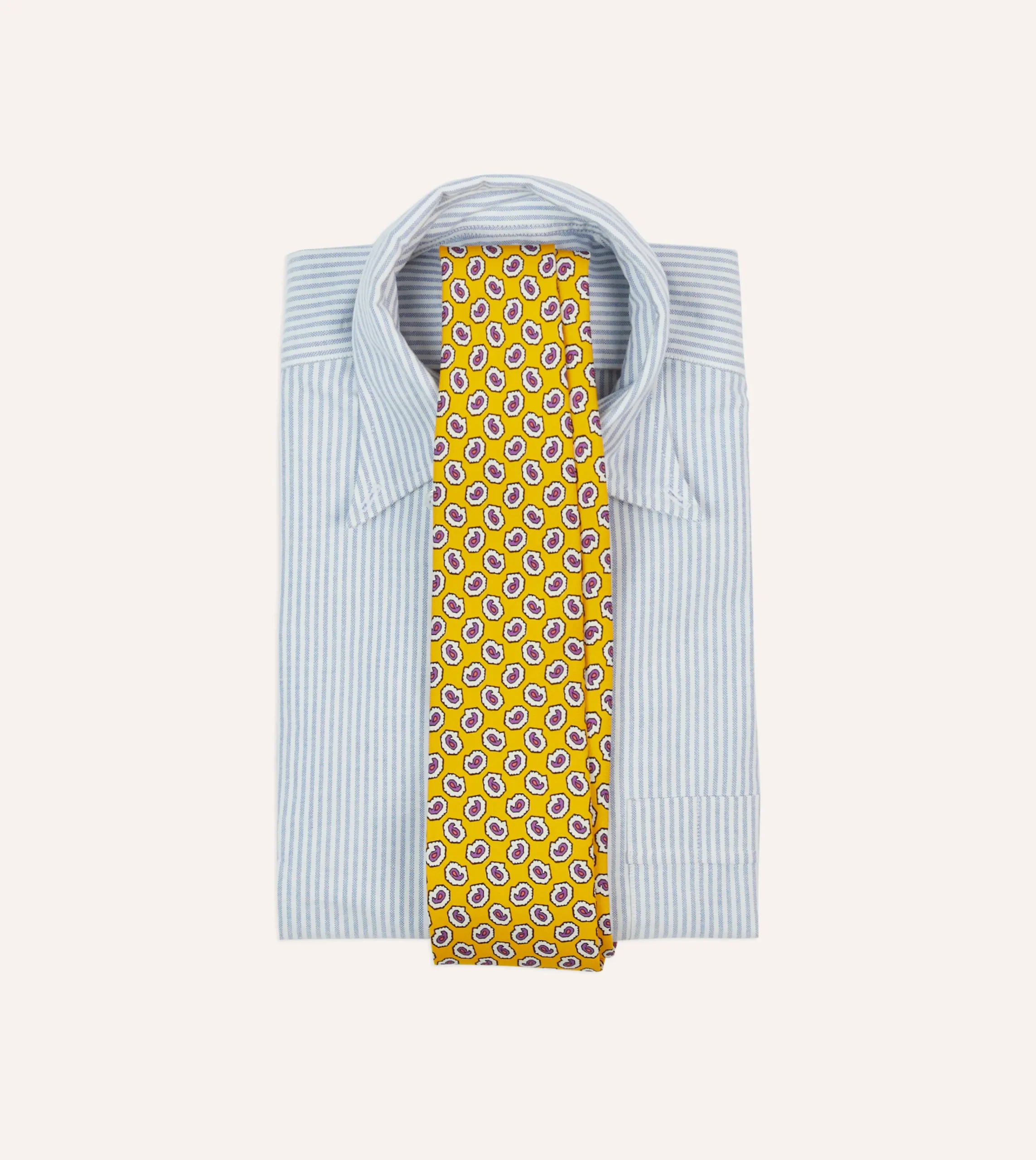 Drake’s Small Paisley Leaf Print Silk Self Tipped Tie