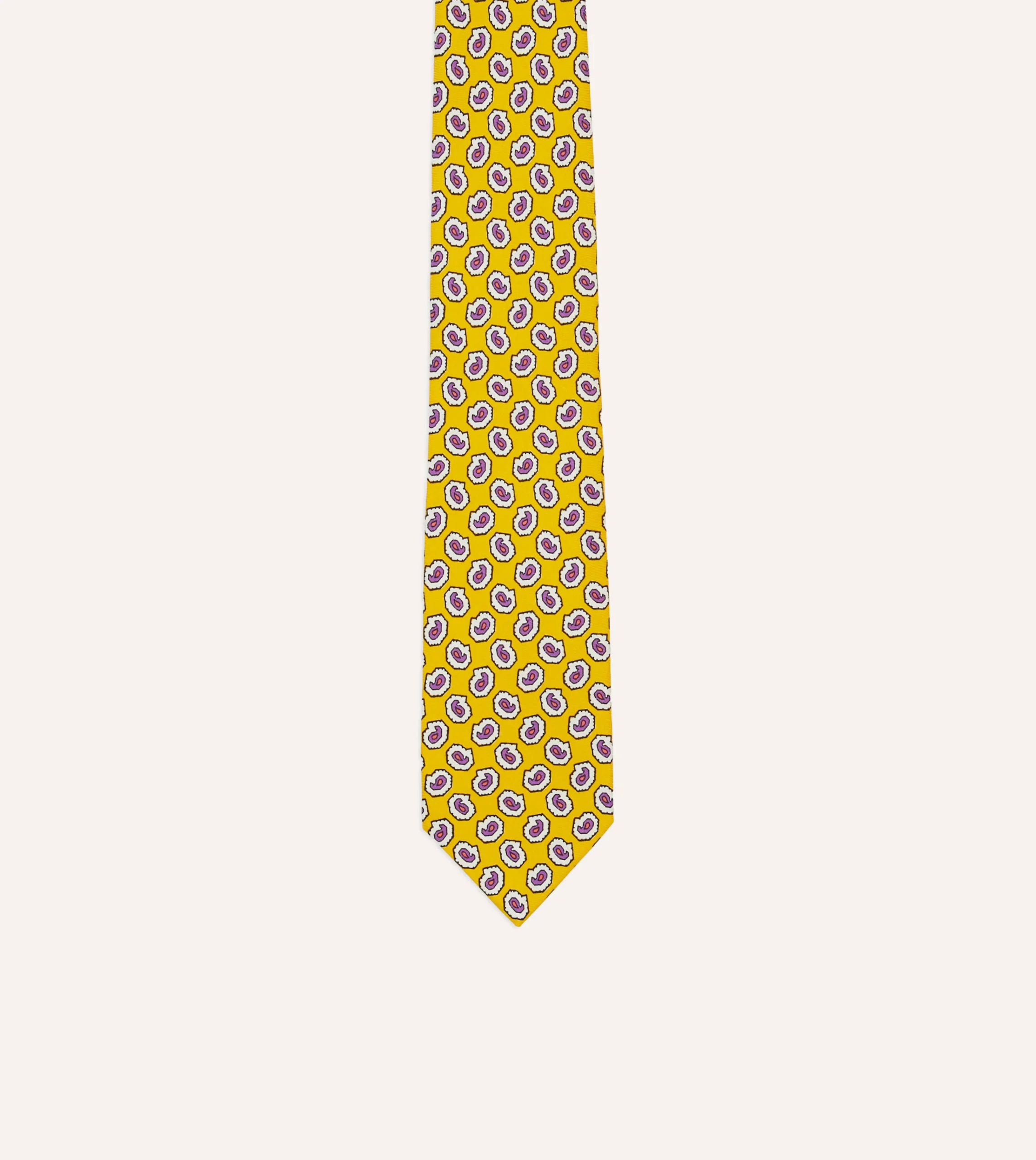 Drake’s Small Paisley Leaf Print Silk Self Tipped Tie