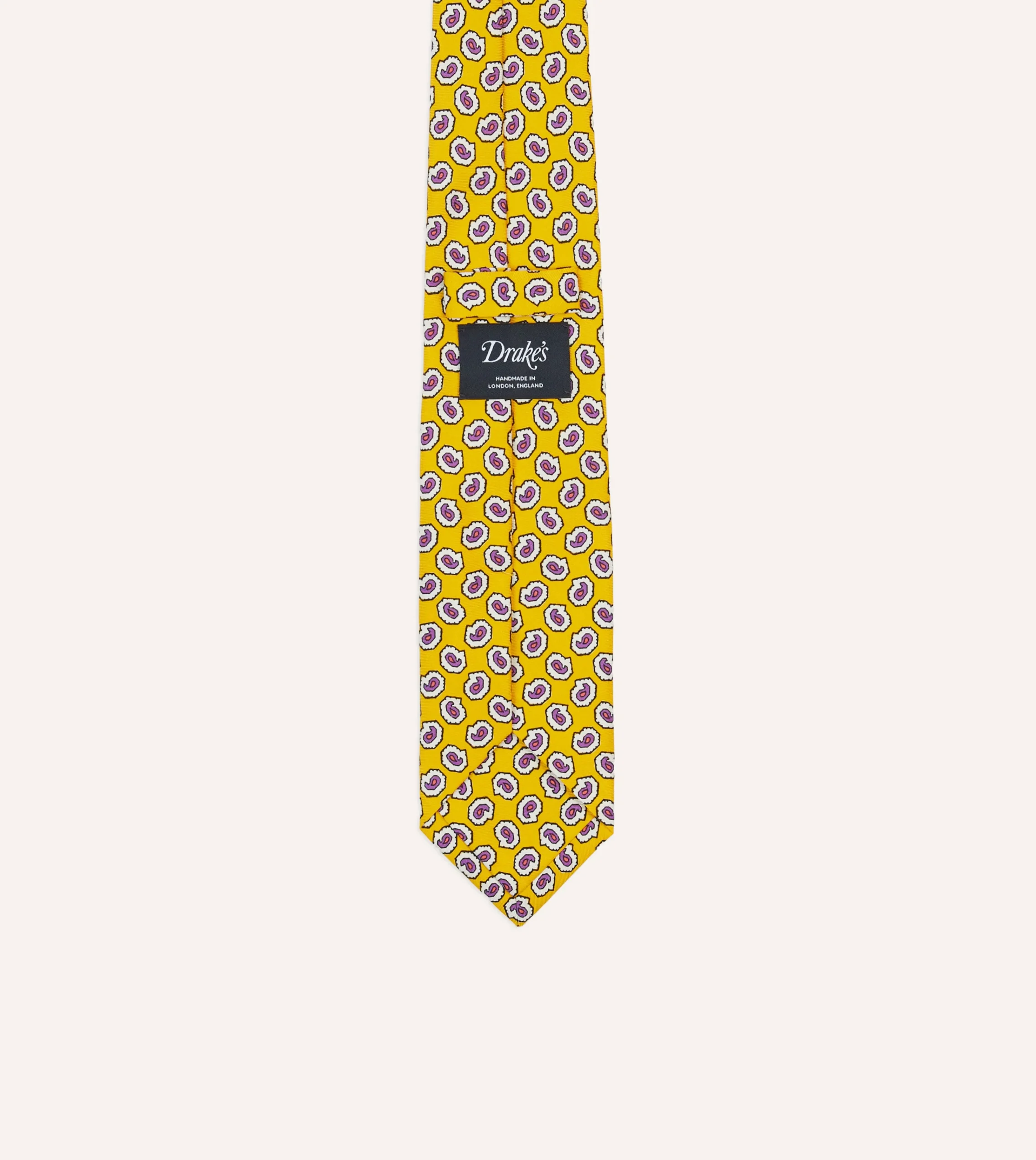 Drake’s Small Paisley Leaf Print Silk Self Tipped Tie